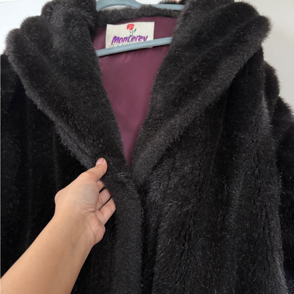 Monterey Fashion Faux Fur Black Coat Vintage Made in USA Size 14 - Picture 5 of 12